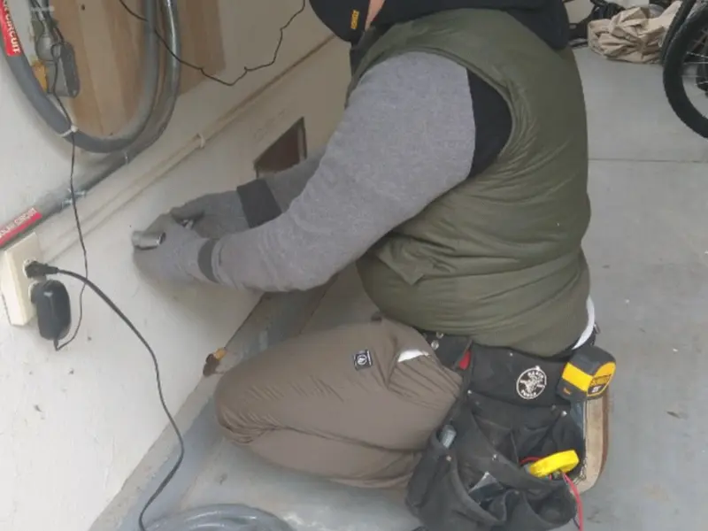 Electrician performing outlet wiring in a Temple City garage